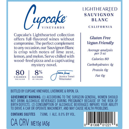 Cupcake Sauvignon Blanc Light Hearted 80 Calories Per 5 Oz California - 750ML