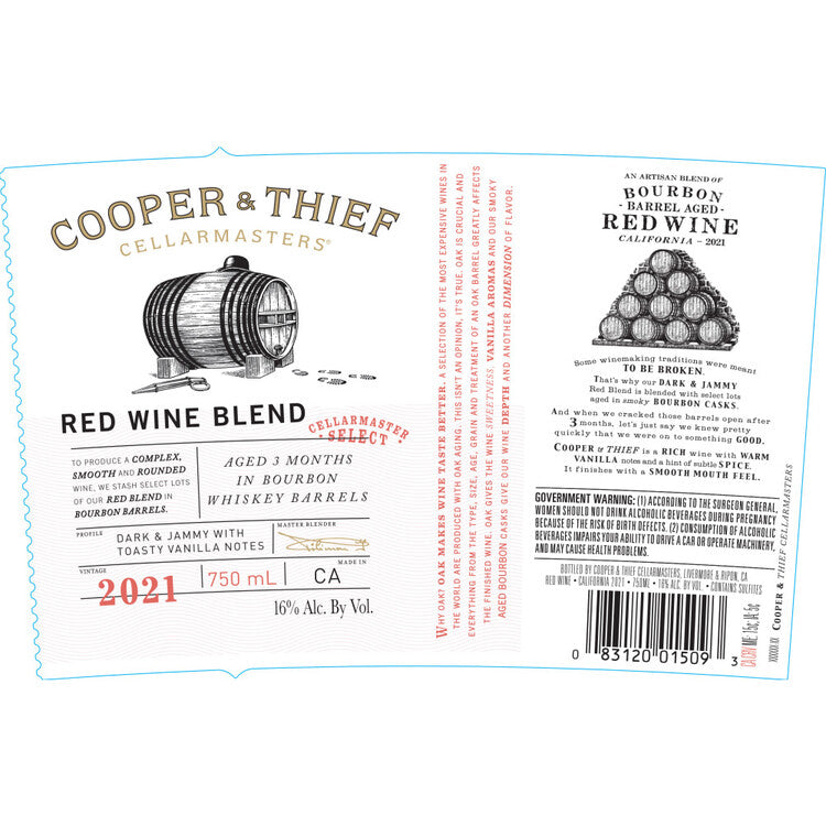Cooper & Thief Red Wine Blend Bourbon Barrel Aged California - 750ML - Front Label