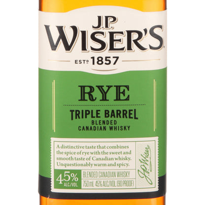 J.P. Wiser's Canadian Rye Whisky Triple Barrel 90 - 750ML - Front Label