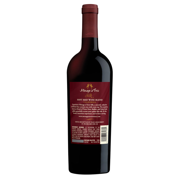 Menage A Trois Soft Red Blend Silk California - 750ML - Back