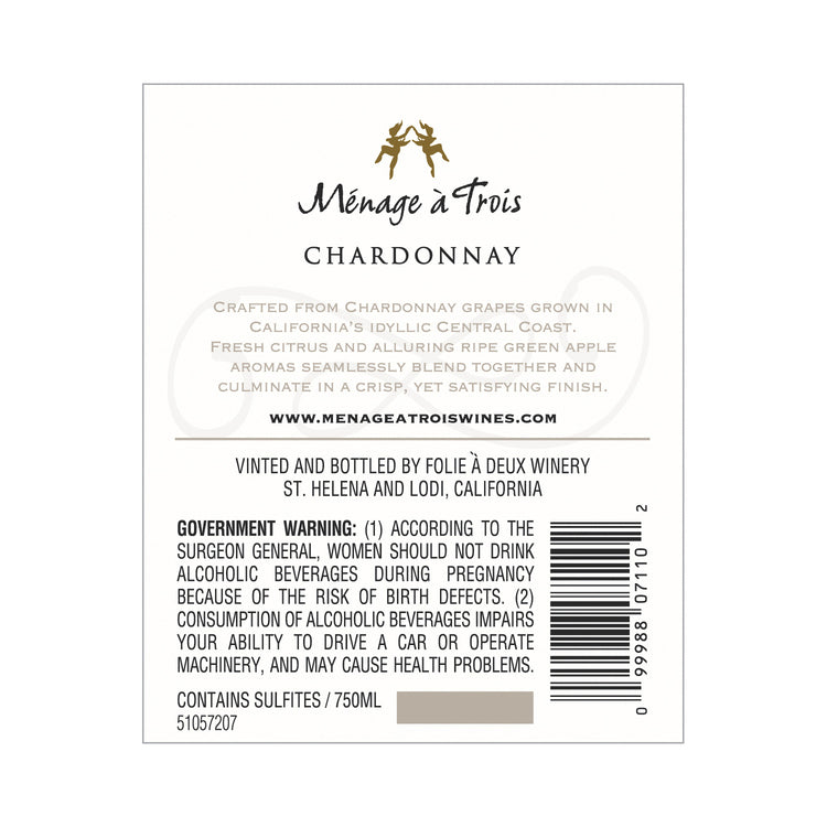 Menage A Trois Chardonnay California - 750ML