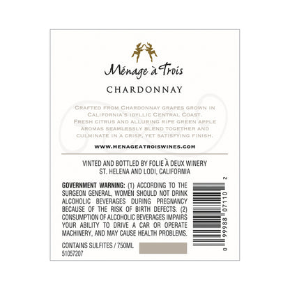 Menage A Trois Chardonnay California - 750ML