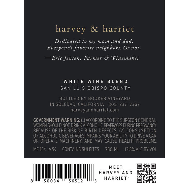 Harvey & Harriet White Wine Blend San Luis Obispo County 2024 - 750ML - Back Label