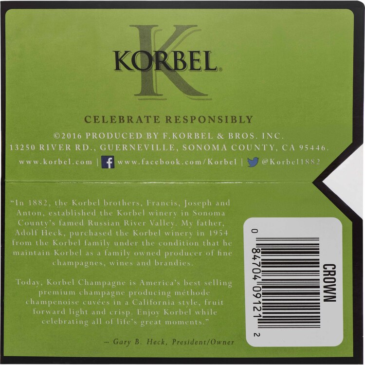 Korbel Brut California - 187ML - Back Label