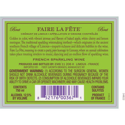 Faire La Fete Cremant De Limoux Brut - 750ML - Back Label