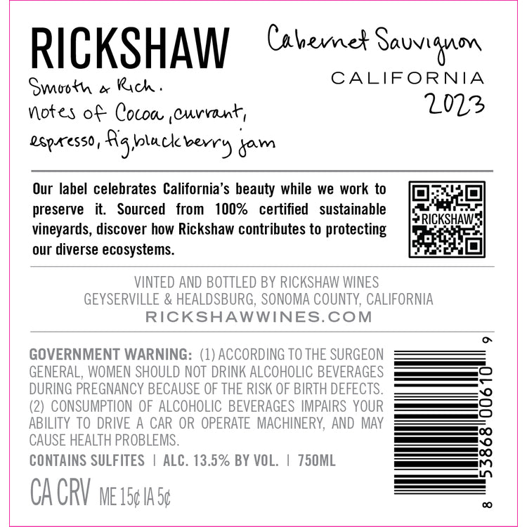 Rickshaw Cabernet Sauvignon California 2023 - 750ML - Back Label