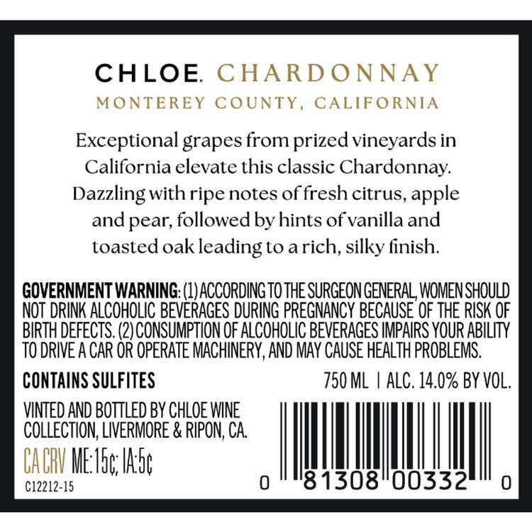 Chloe Chardonnay Sonoma County - 750ML - Back