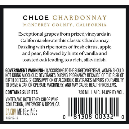 Chloe Chardonnay Sonoma County - 750ML - Back