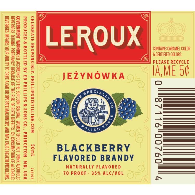 Leroux Blackberry Flavored Brandy Polish Style 70 - 50ML - Front Label