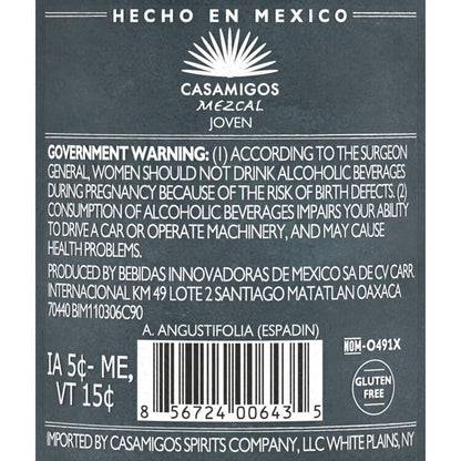 Casamigos Mezcal Joven 80 - 375ML - Back Label