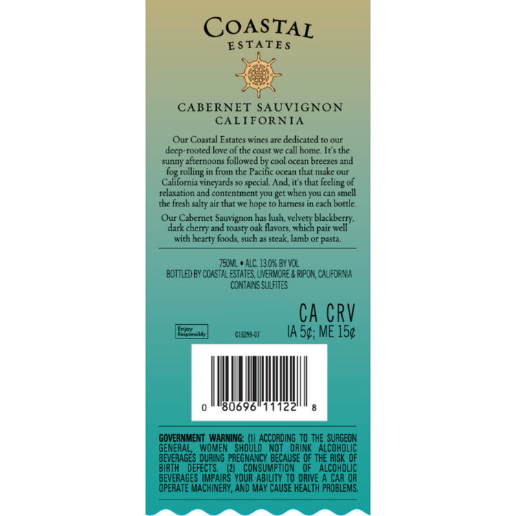 Coastal Estates Cabernet Sauvignon California - 750ML - Back