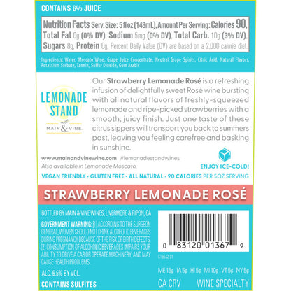 Lemonade Stand Strawberry Lemonade Rose - 750ML - Back Label