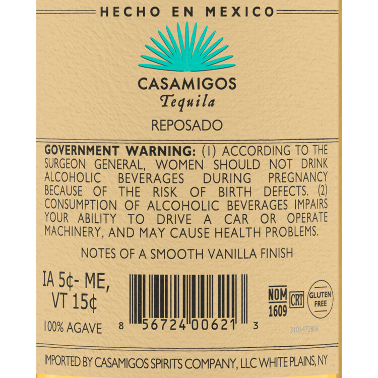 Casamigos Tequila Reposado 80 - 750ML - Back Label