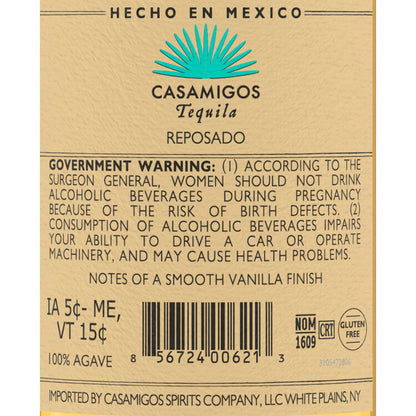Casamigos Tequila Reposado 80 - 750ML - Back Label