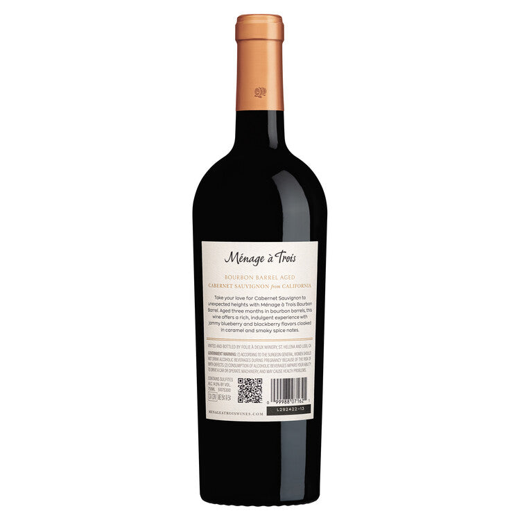 Menage A Trois Cabernet Sauvignon Aged 3 Months In Bourbon Barrels Lim - 750ML - Back