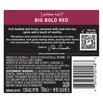 Yellow Tail Big Bold Red South Eastern Australia - 750ML - Back Label