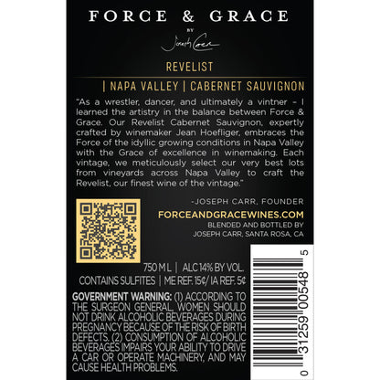 Force & Grace Cabernet Sauvignon Revelist Napa Valley 2022 - 750ML - Back Label