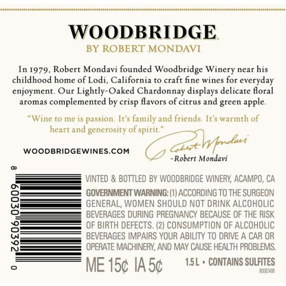 Woodbridge Lightly Oaked Chardonnay California - 1.5L - Back Label