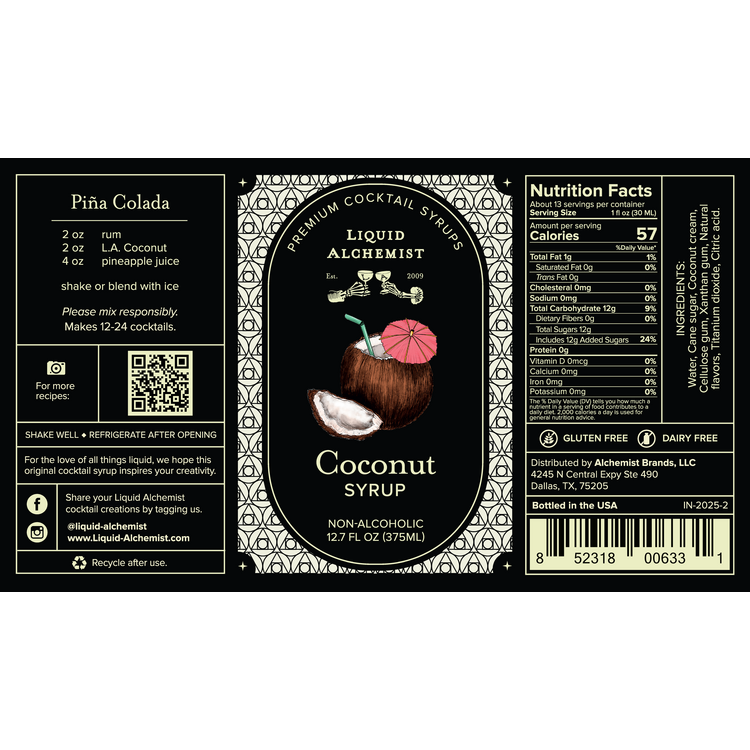 Liquid Alchemist Coconut Syrup - 375ML - Front Label