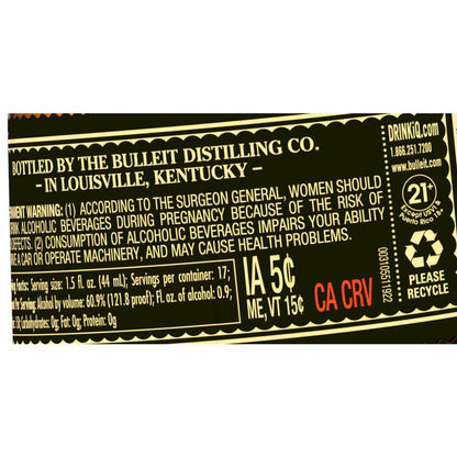 Bulleit Straight Bourbon Barrel Strength No. 8 Frontier Whiskey Uncut - 750ML - Back Label