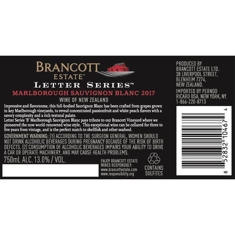 Brancott Estate Sauvignon Blanc B Brancott Letter Series Marlborough - 750ML