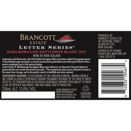 Brancott Estate Sauvignon Blanc B Brancott Letter Series Marlborough - 750ML