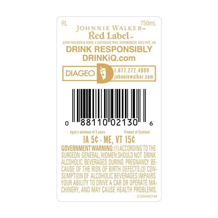 Johnnie Walker Blended Scotch Red Label 80 - 750ML - Back Label
