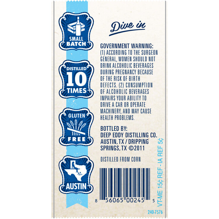 Deep Eddy Vodka 80 - 375ML - Back Label