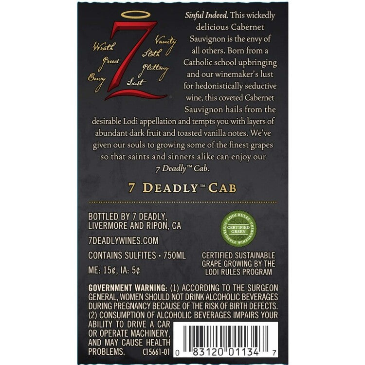 Seven Deadly Cabernet Sauvignon Lodi - 750ML - Back