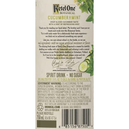 Ketel One Cucumber & Mint Flavored Vodka Botanical 60 - 750ML - Back Label