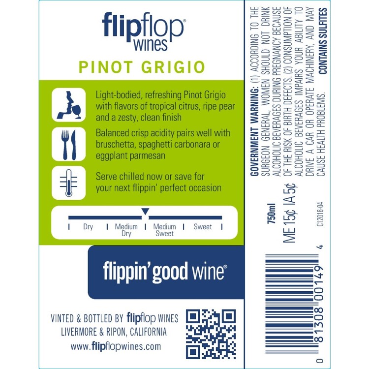 Flipflop Pinot Grigio California - 750ML - Back