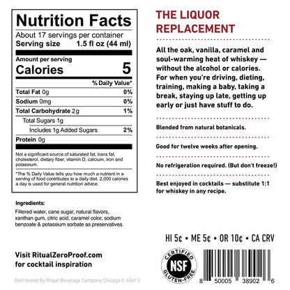 Ritual Zero Proof Whiskey Alternative Non-Alcoholic Spirit - 750ML - Back Label
