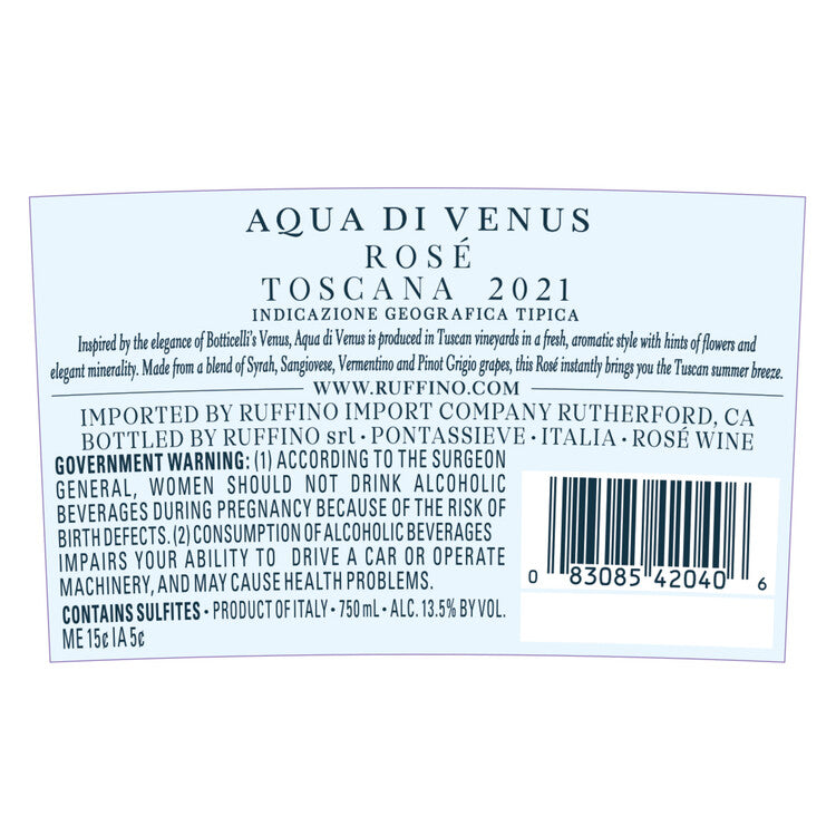 Ruffino Toscana Rosato Aqua Di Venus 2021 - 750ML - Back Label