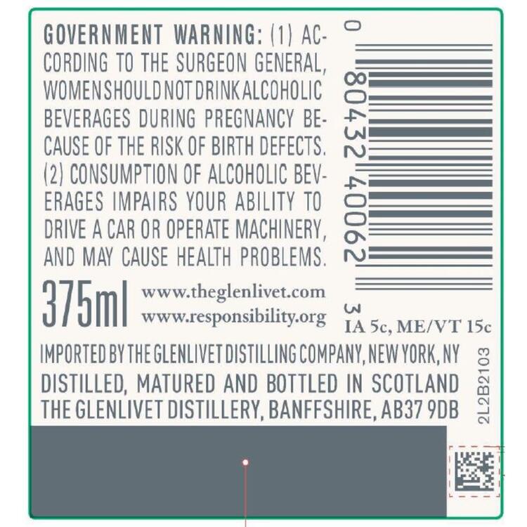 The Glenlivet Single Malt Scotch 12 Yr 80 - 375ML - Back Label