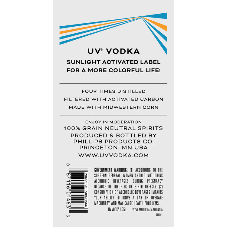 Uv Vodka 80 - 1.75L - Back Label