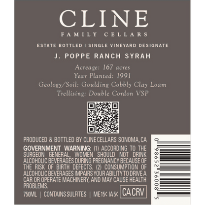 Cline Syrah Single Vineyard Carneros 2023 - 750ML - Back Label
