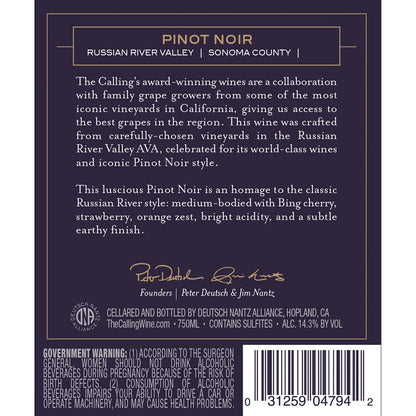 The Calling Pinot Noir Russian River Valley 2023 - 750ML - Back Label
