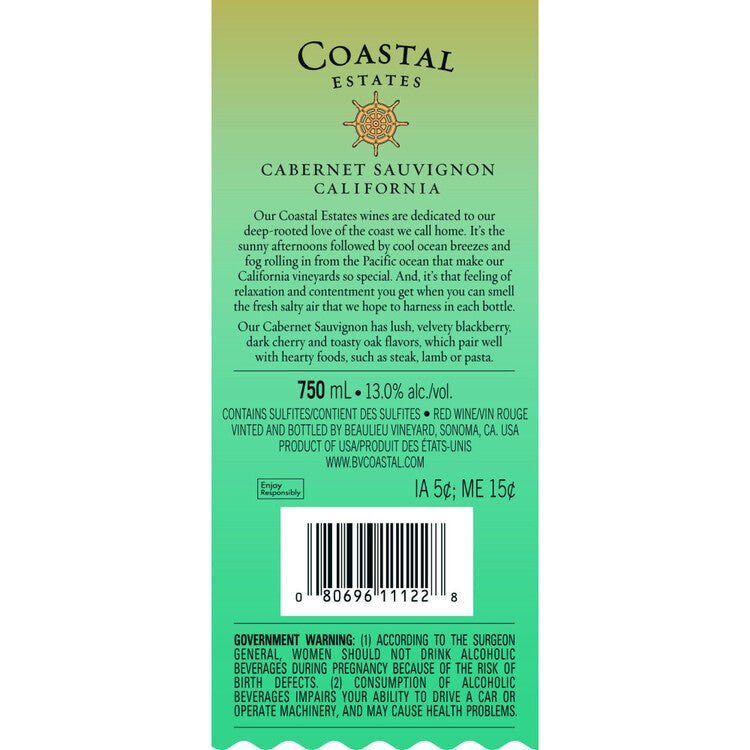 Coastal Estates Cabernet Sauvignon California - 750ML - Back Label