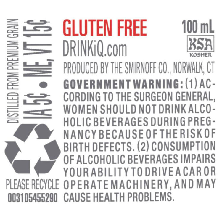 Smirnoff Vodka 80 - 100ML - Back Label