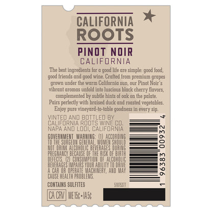 California Roots Pinot Noir California - 750ML - Back Label