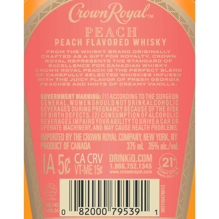 Crown Royal Peach Flavored Whiskey 70 - 375ML - Back Label