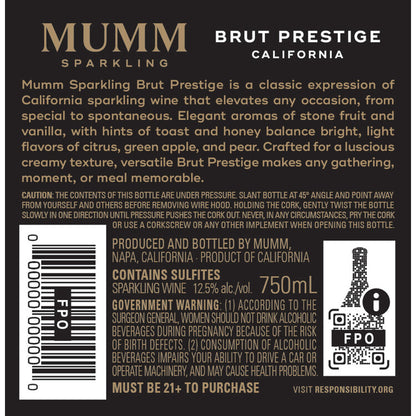 Mumm Sparkling Brut Prestige California - 750ML - Back Label