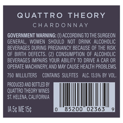 Quattro Theory Chardonnay Napa Valley 2023 - 750ML - Back Label