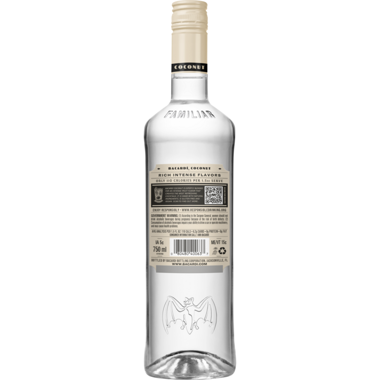 Bacardi Coconut Flavored Rum Coco 70 - 750ML - Back