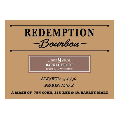 Redemption Straight Bourbon Barrel Proof 9 Yr 103.9 - 750ML