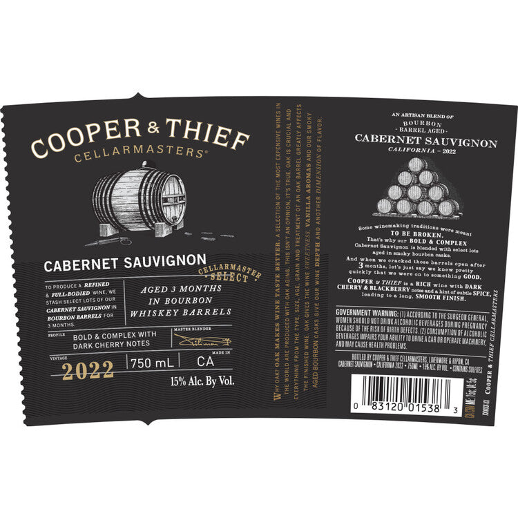 Cooper & Thief Cabernet Sauvignon Cellarmasters Select Aged In Bourbon - 750ML - Back