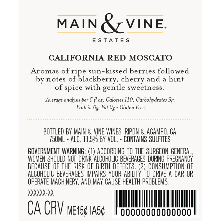 Beringer Main & Vine Red Moscato Chile - 750ML - Back