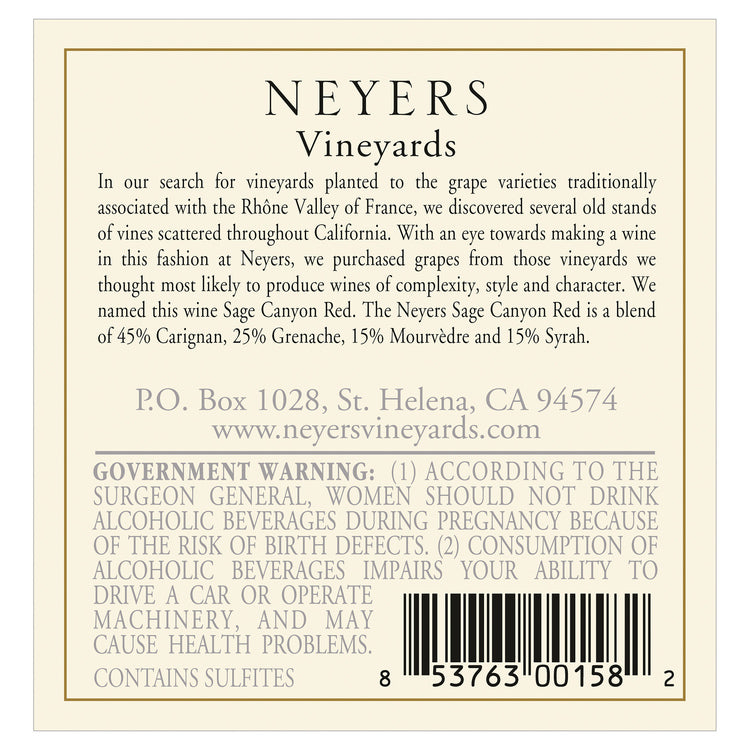 Neyers Red Wine Sage Canyon California 2022 - 750ML