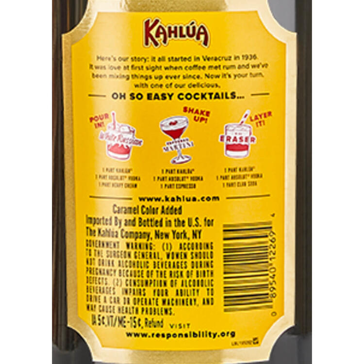 Kahlua Coffee Liqueur The Original 40 - 1.75L - Back Label