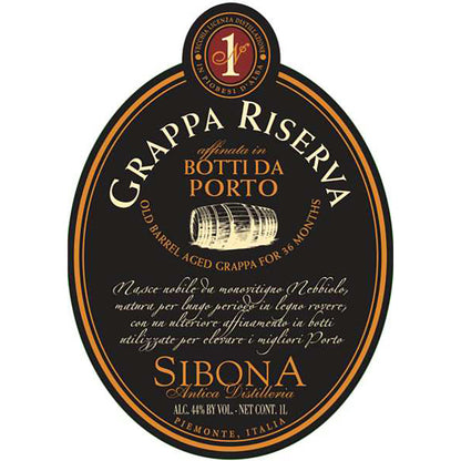 Sibona Grappa Riserva Old Barrel Aged In Port Barrels 88 - 1.0L - Front Label
